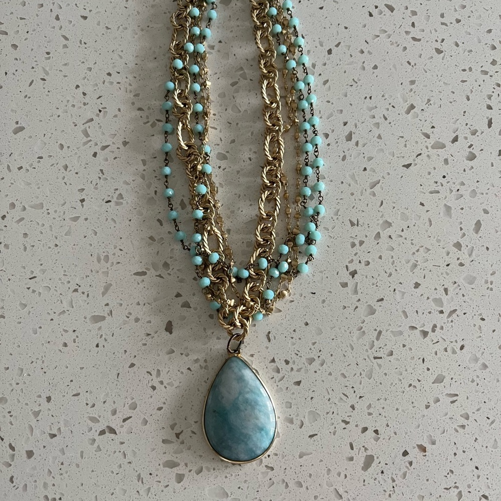 Gold and Turquoise Beaded Necklace